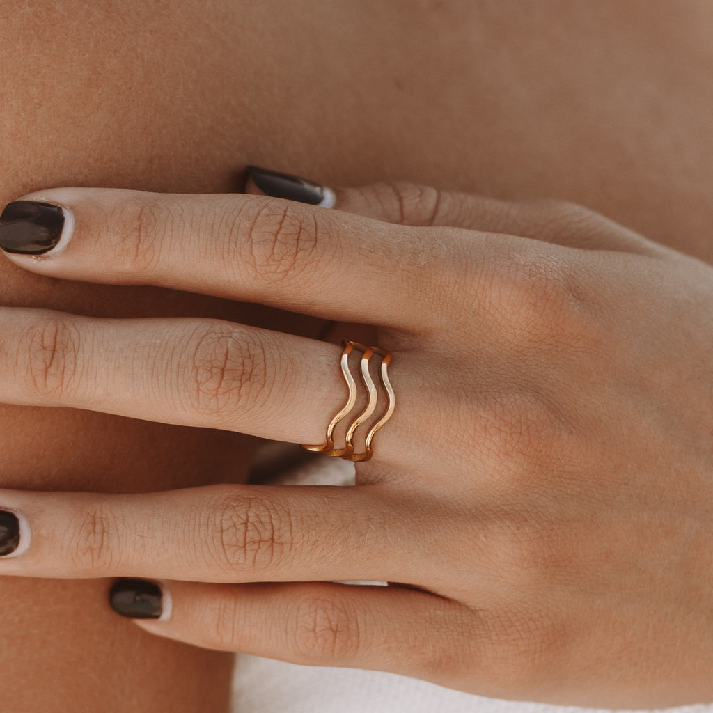 18K Gold Plated Ocean Three-Wave Ring Waterproof