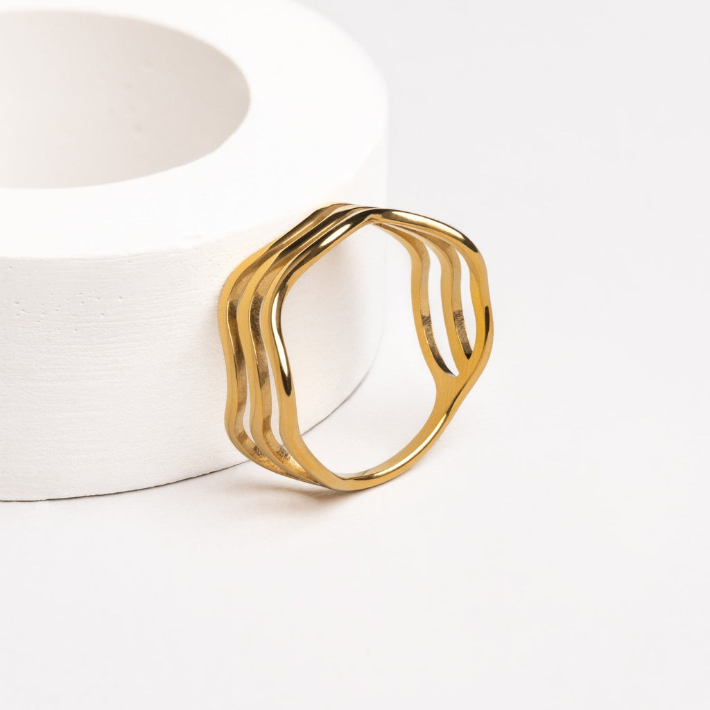 18K Gold Plated Ocean Three-Wave Ring Waterproof