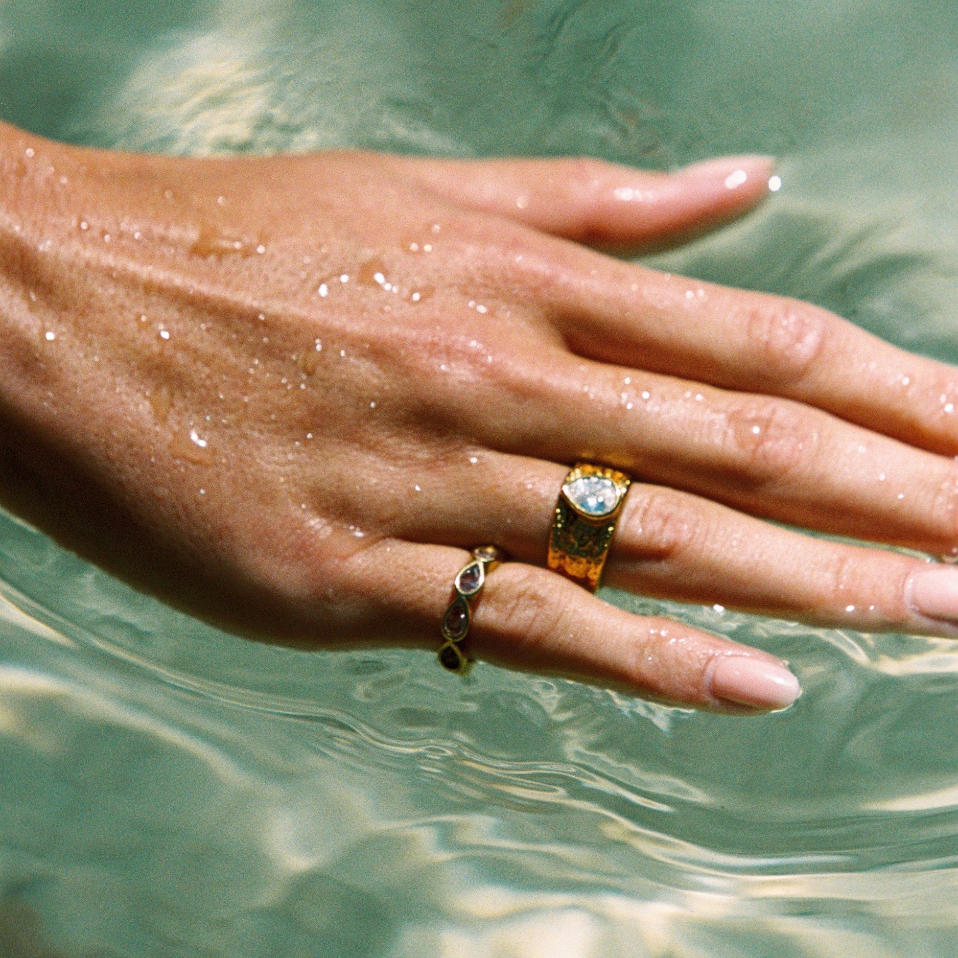 18K Gold Plated Odyssey Hammered White Zircon Ring