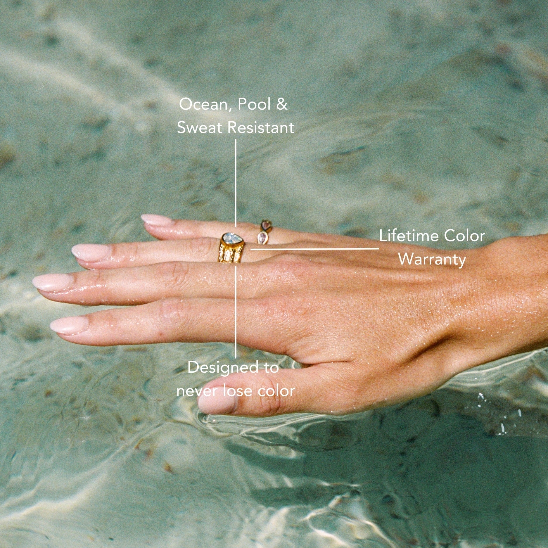 18K Gold Plated Odyssey Hammered White Zircon Ring