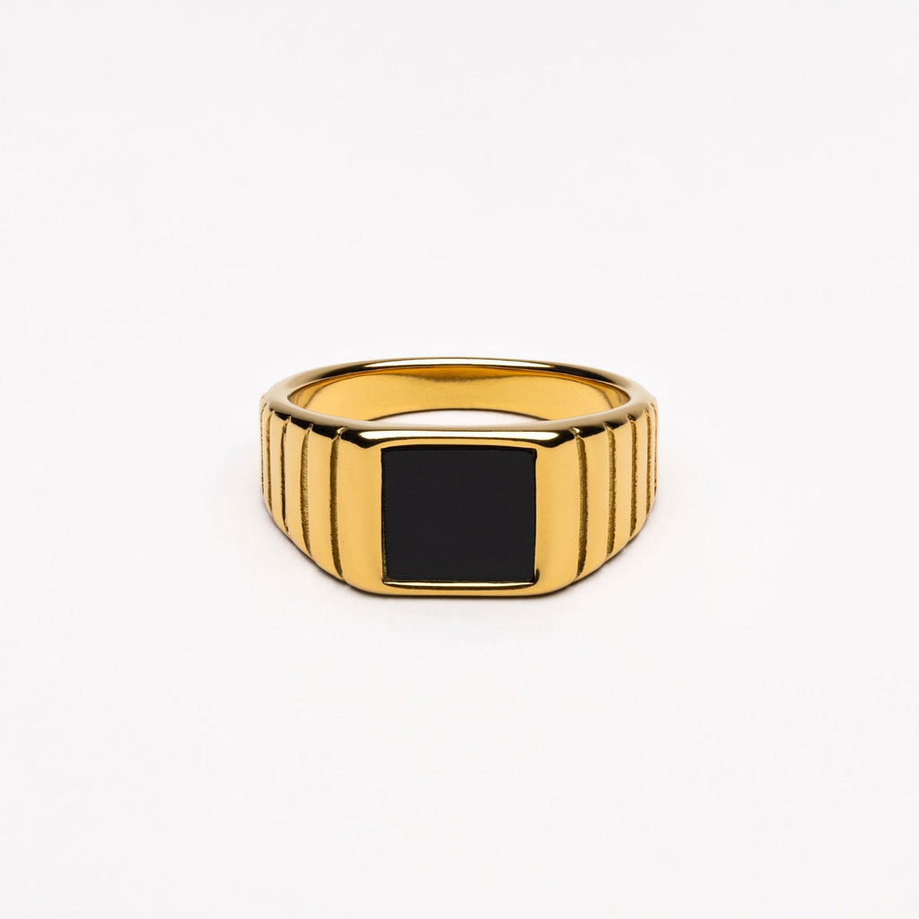 18K Gold Plated Kaya Black Onyx Signet Ring