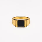 18K Gold Plated Kaya Black Onyx Signet Ring