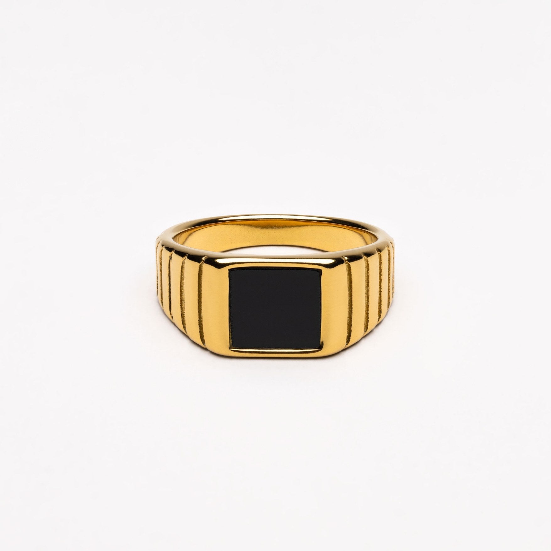 18K Gold Plated Kaya Black Onyx Signet Ring