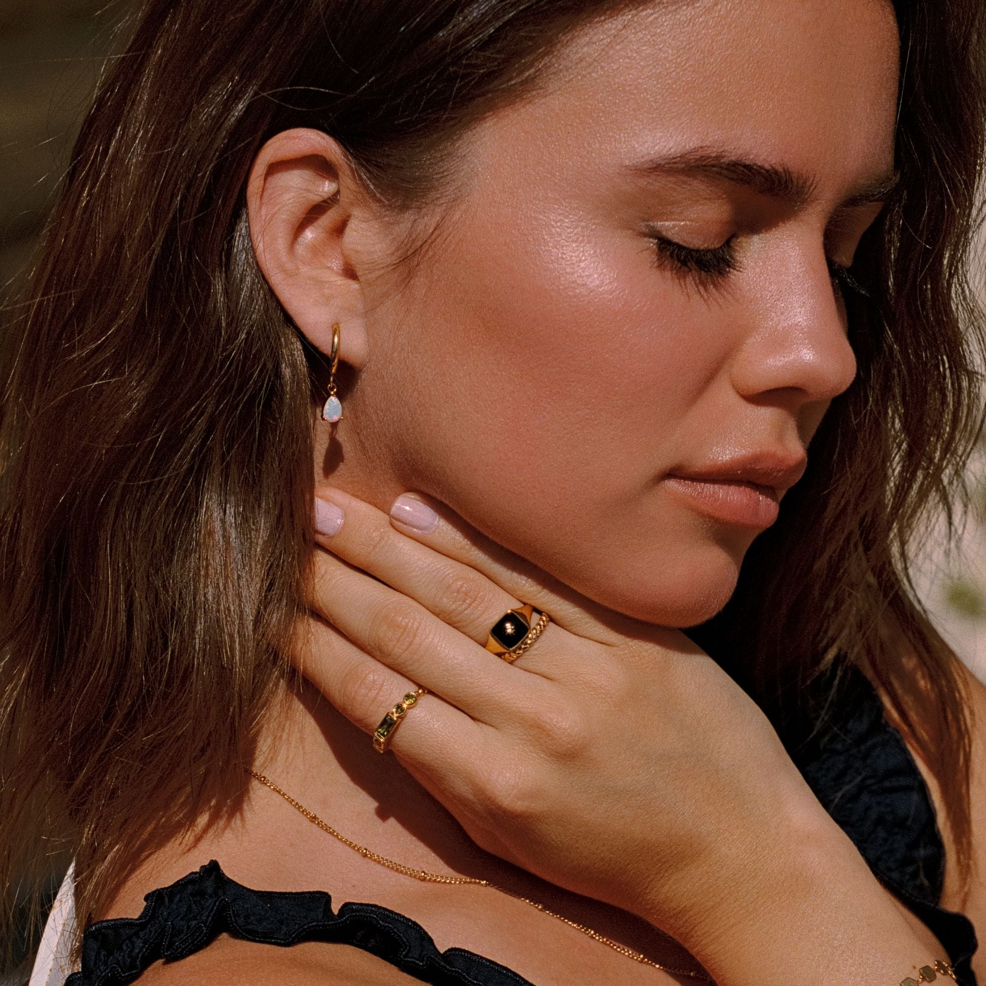 18K Gold Plated Opal Teardrop Drop Hoop Earrings