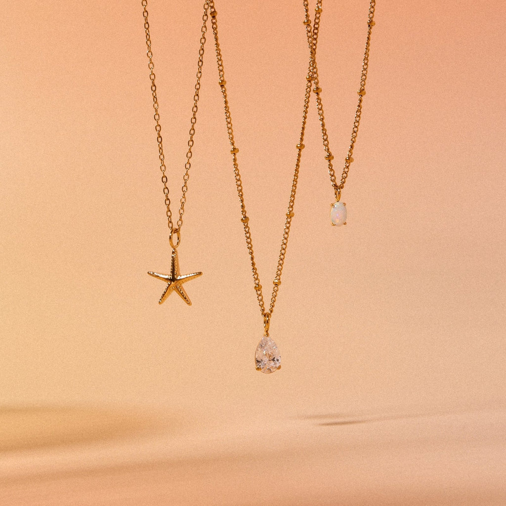 18K Gold Plated AAA Opal Stone Satellite Chain Pendant Necklace