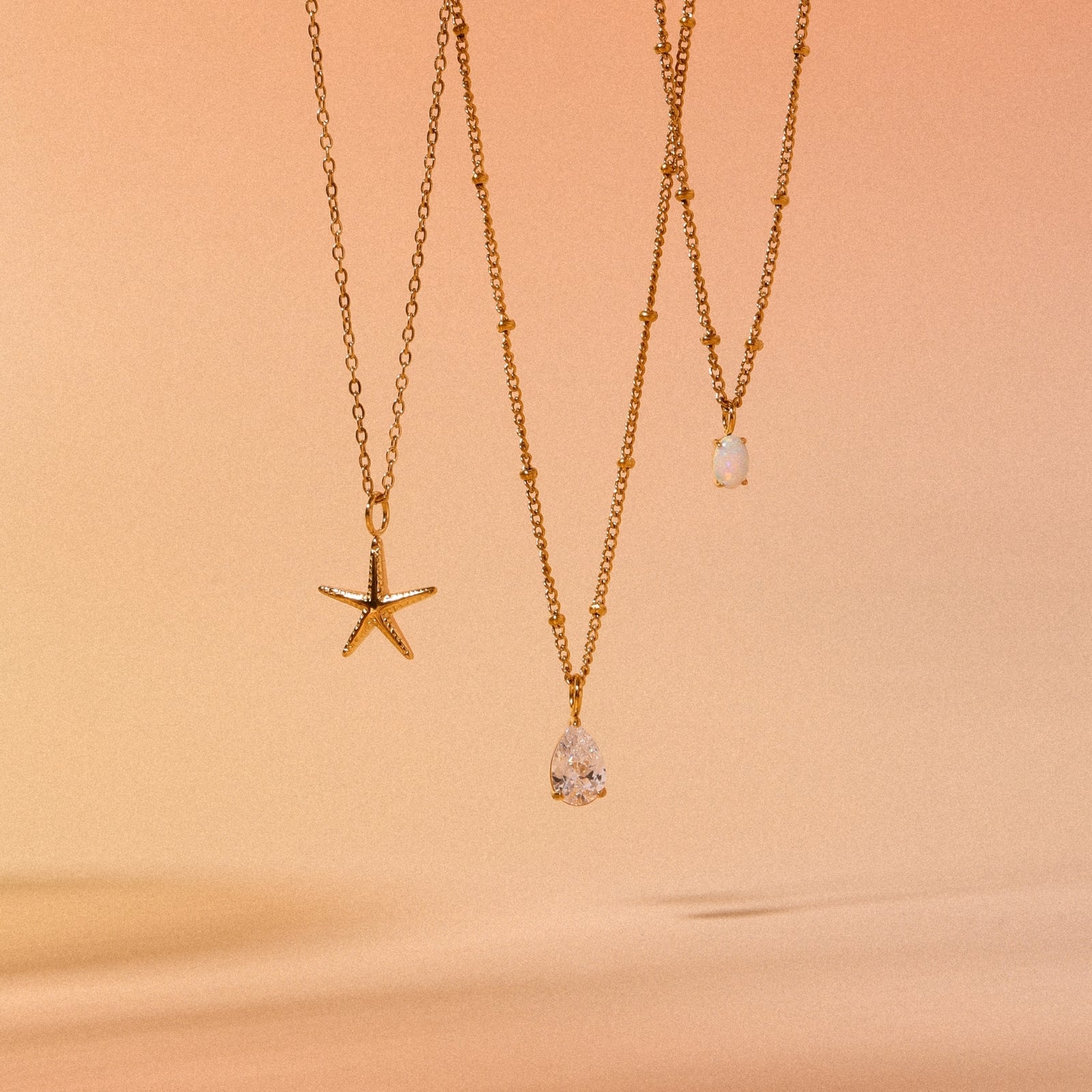 18K Gold Plated AAA Opal Stone Satellite Chain Pendant Necklace
