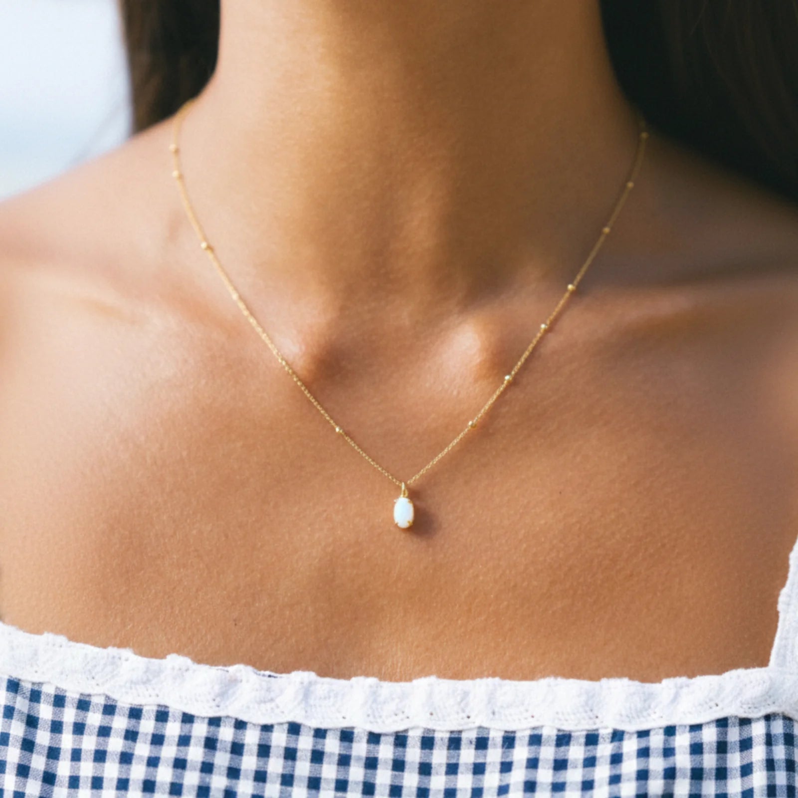 18K Gold Plated AAA Opal Stone Satellite Chain Pendant Necklace