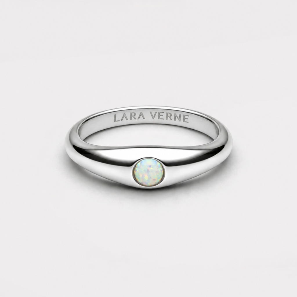18K Gold Plated Opal Stone Band Ring Gold Silver