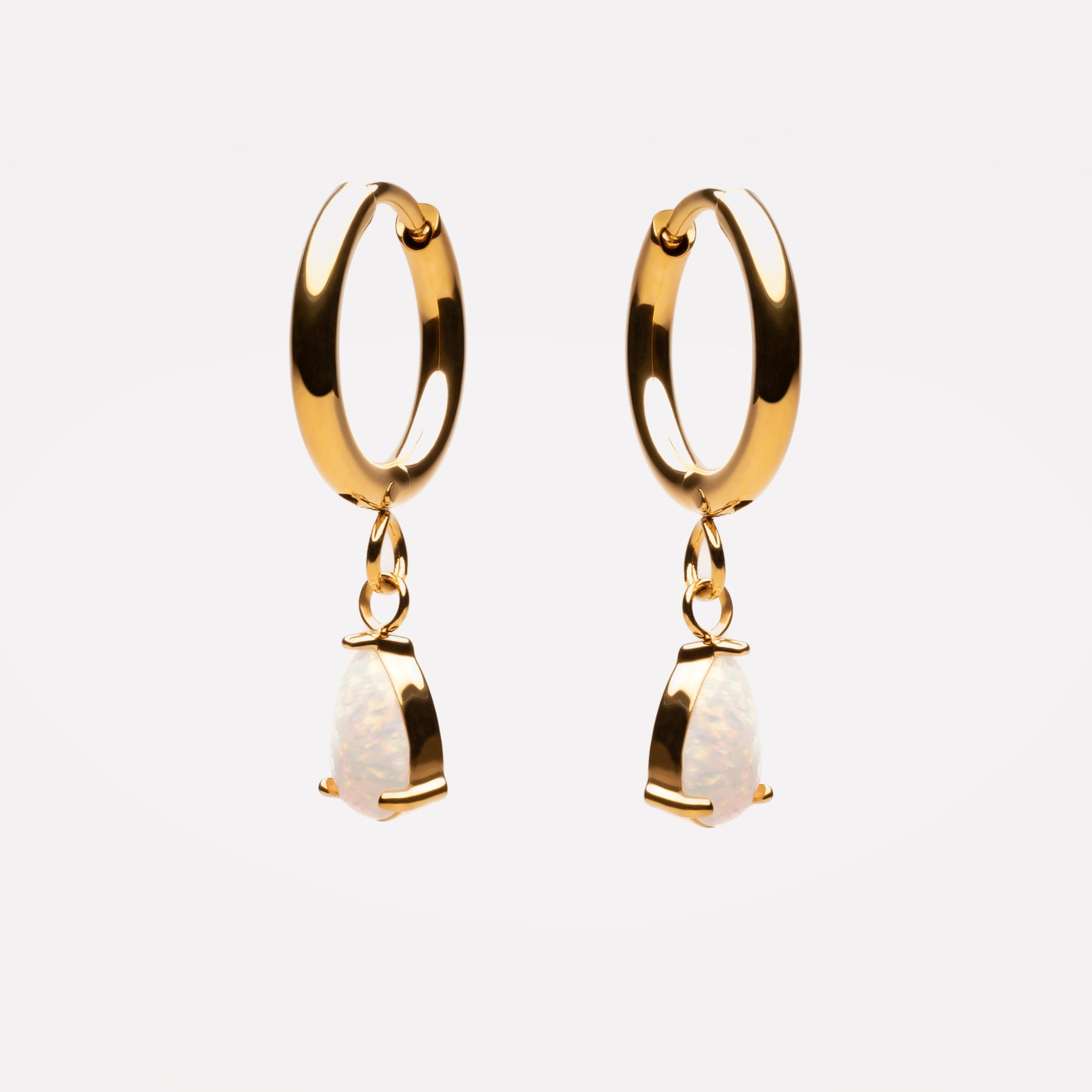 18K Gold Plated Opal Teardrop Drop Hoop Earrings