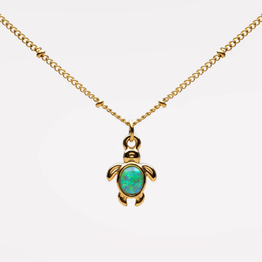 18K Gold Plated Opal Sea Turtle Pendant Necklace Waterproof