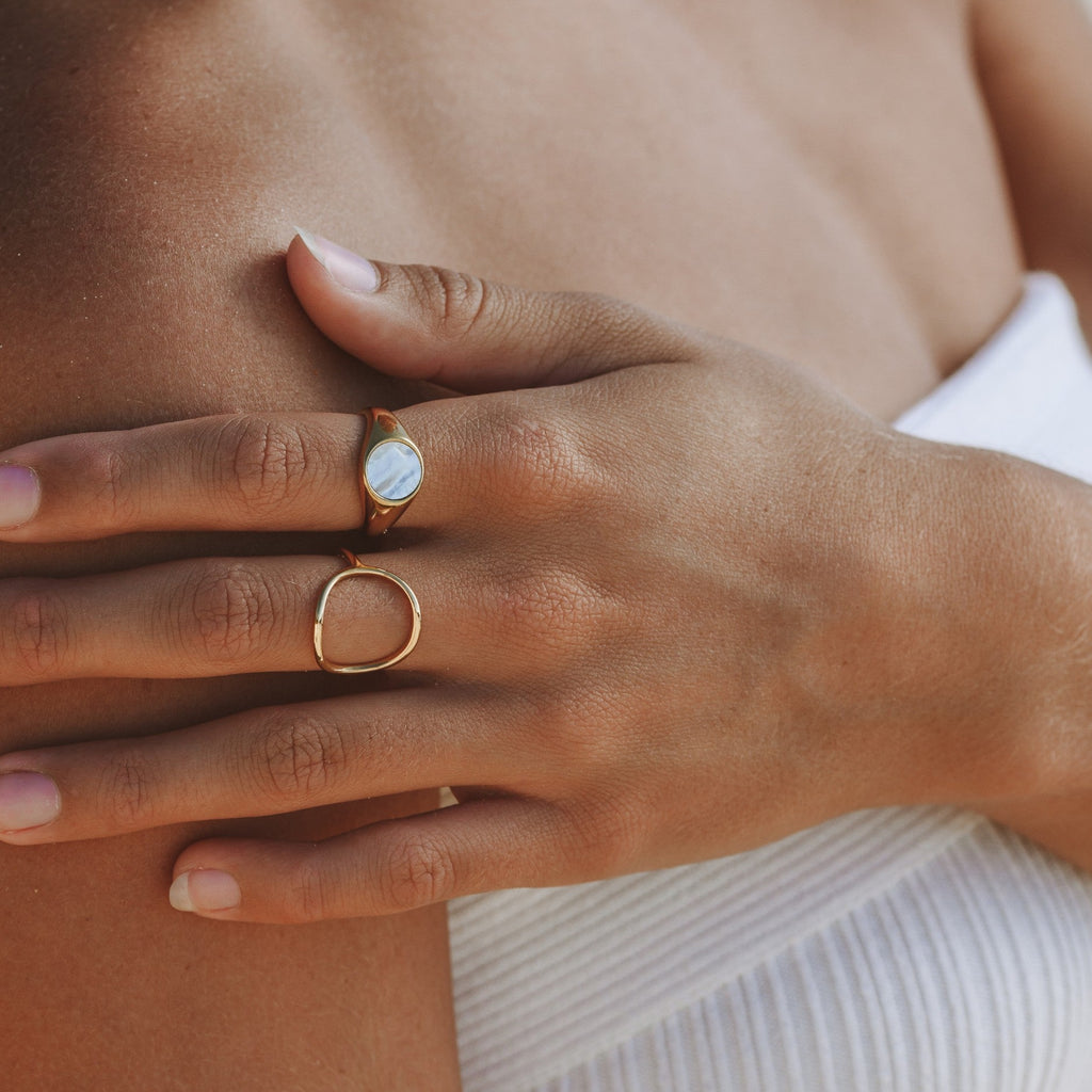 18K Gold Plated Bahia Oval Signet Ring Waterproof