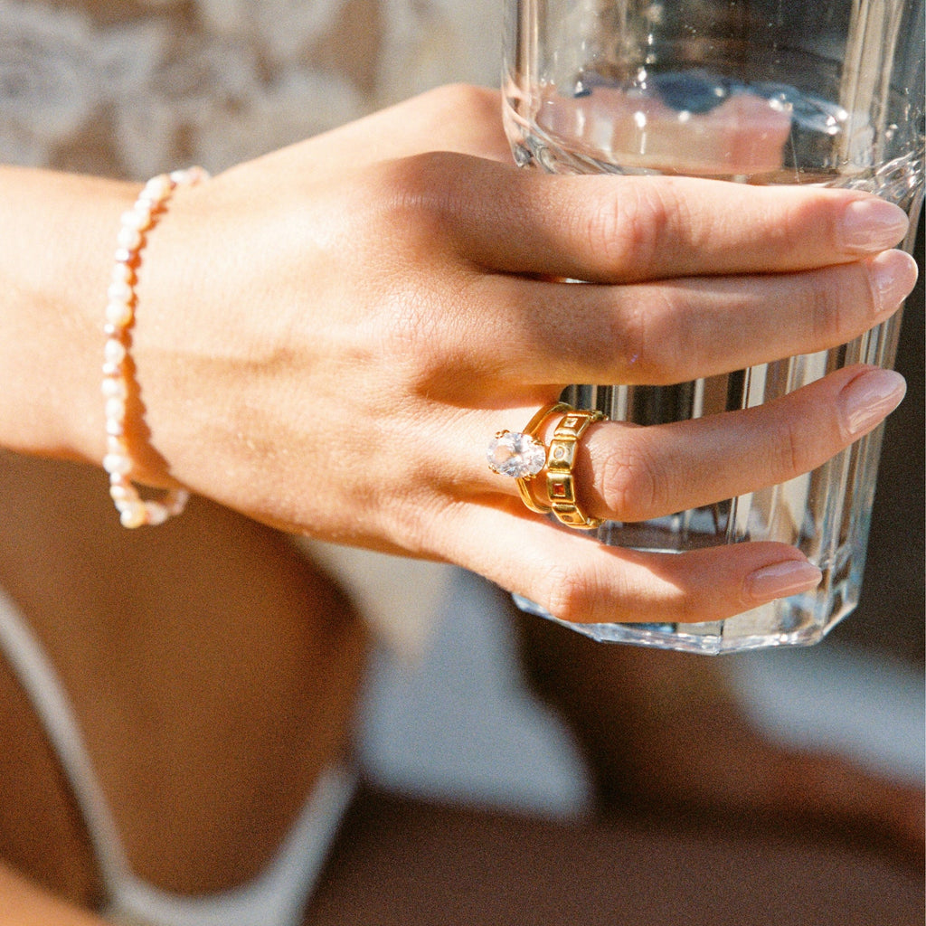 18K Gold Plated Oval Solitaire Zircon Ring