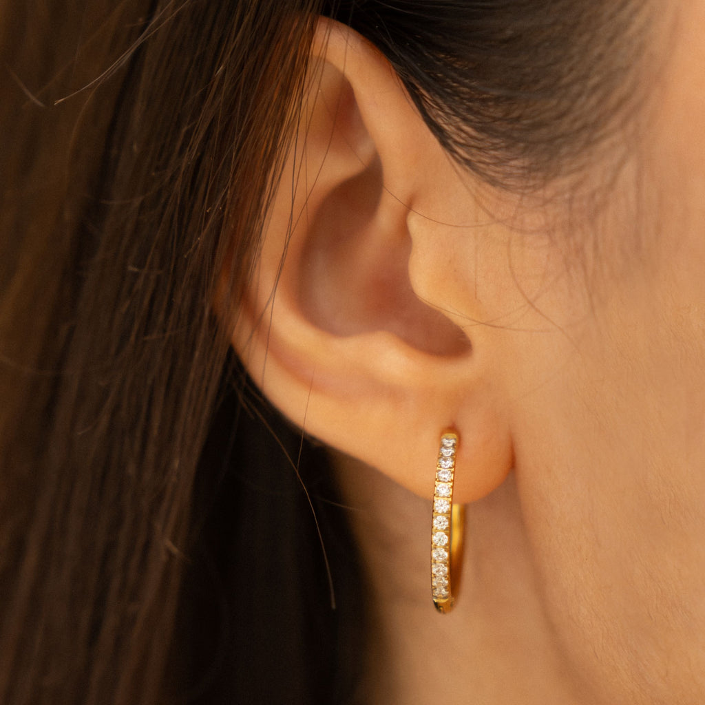 18K Gold Plated Large Pavé Crystal Statement Hoops