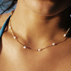 18K Gold Plated Dainty Freshwater Pearl Station Chain Choker
