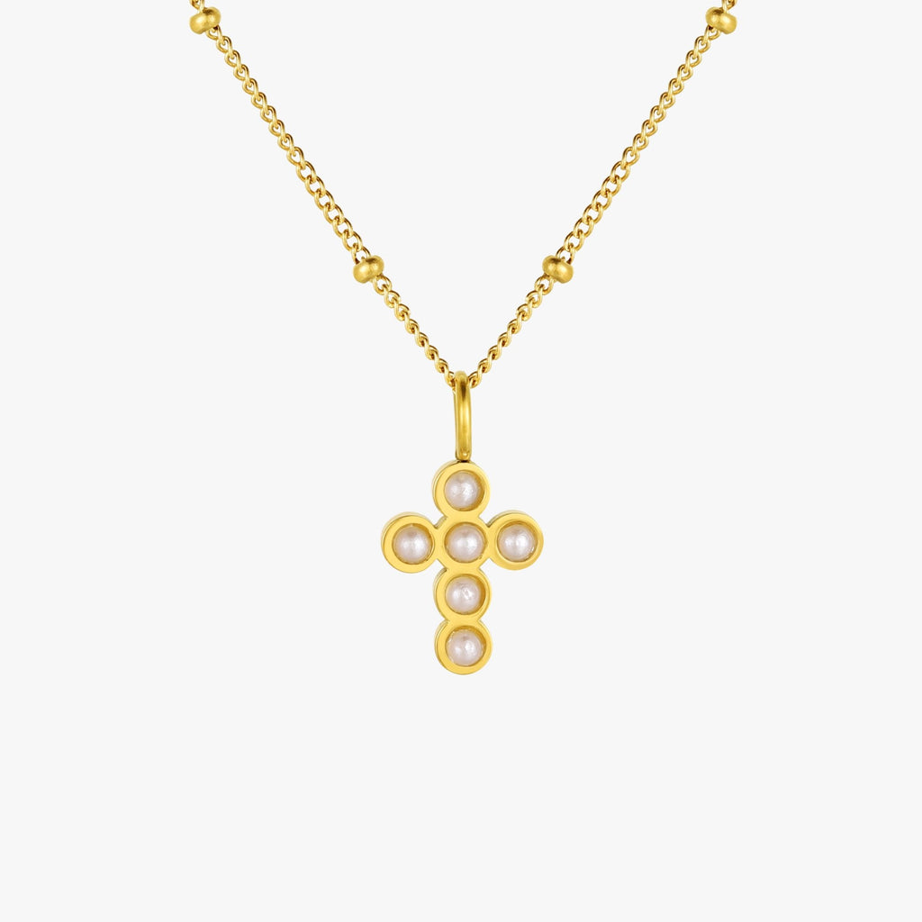 18K Gold Plated Pearl Cross Pendant Necklace