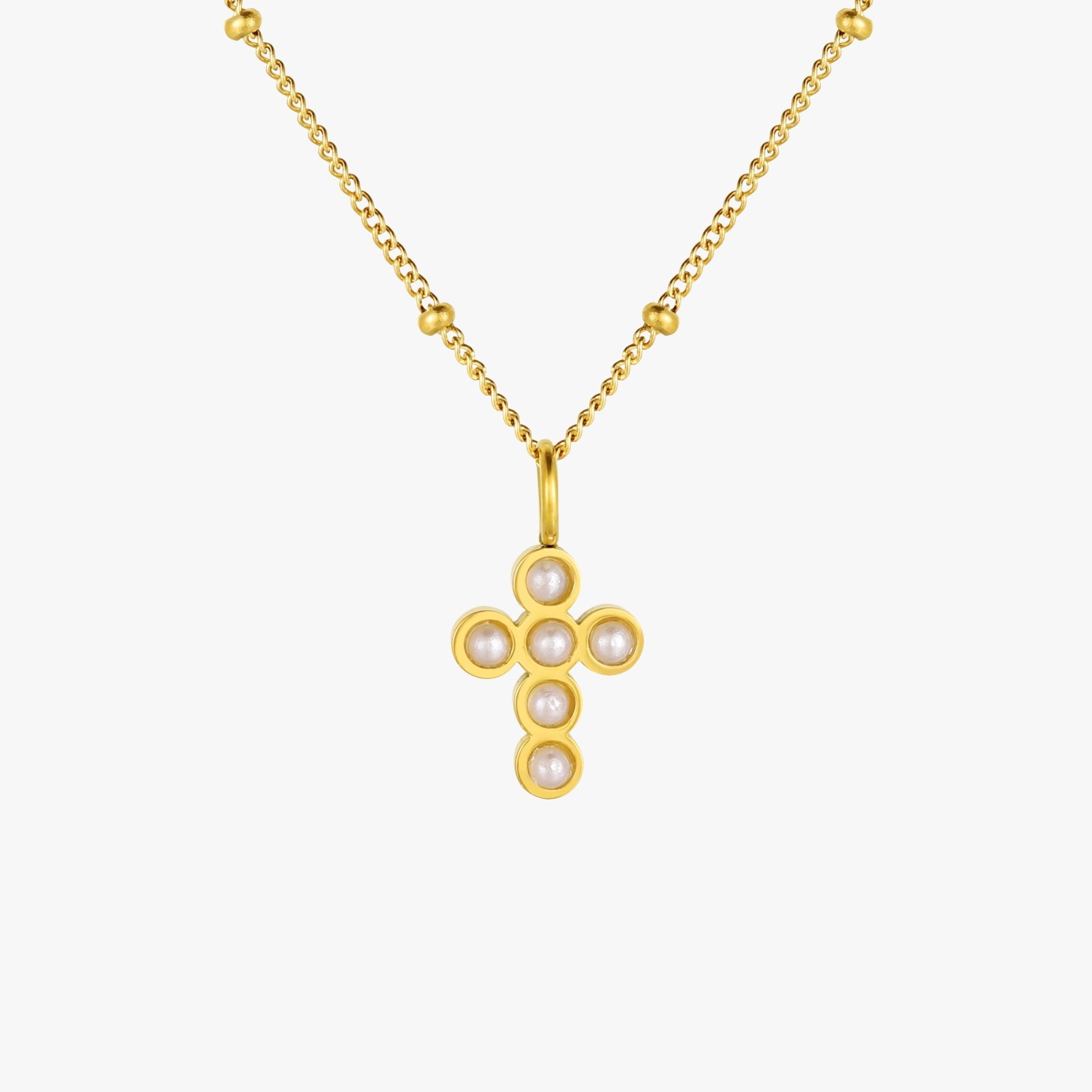 18K Gold Plated Pearl Cross Pendant Necklace