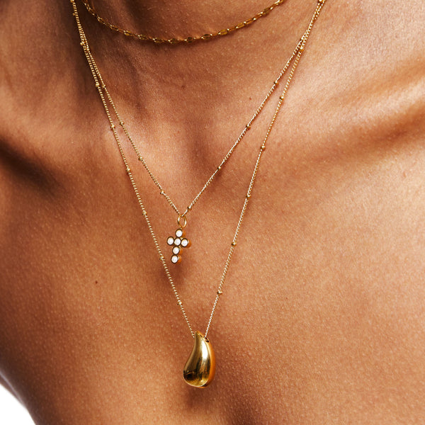 18K Gold Plated Pearl Cross Pendant Necklace