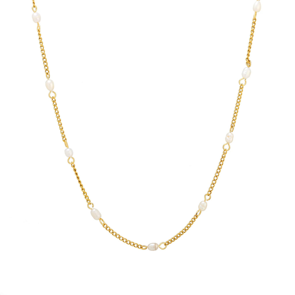 18K Gold Plated Dainty Freshwater Pearl Station Chain Choker