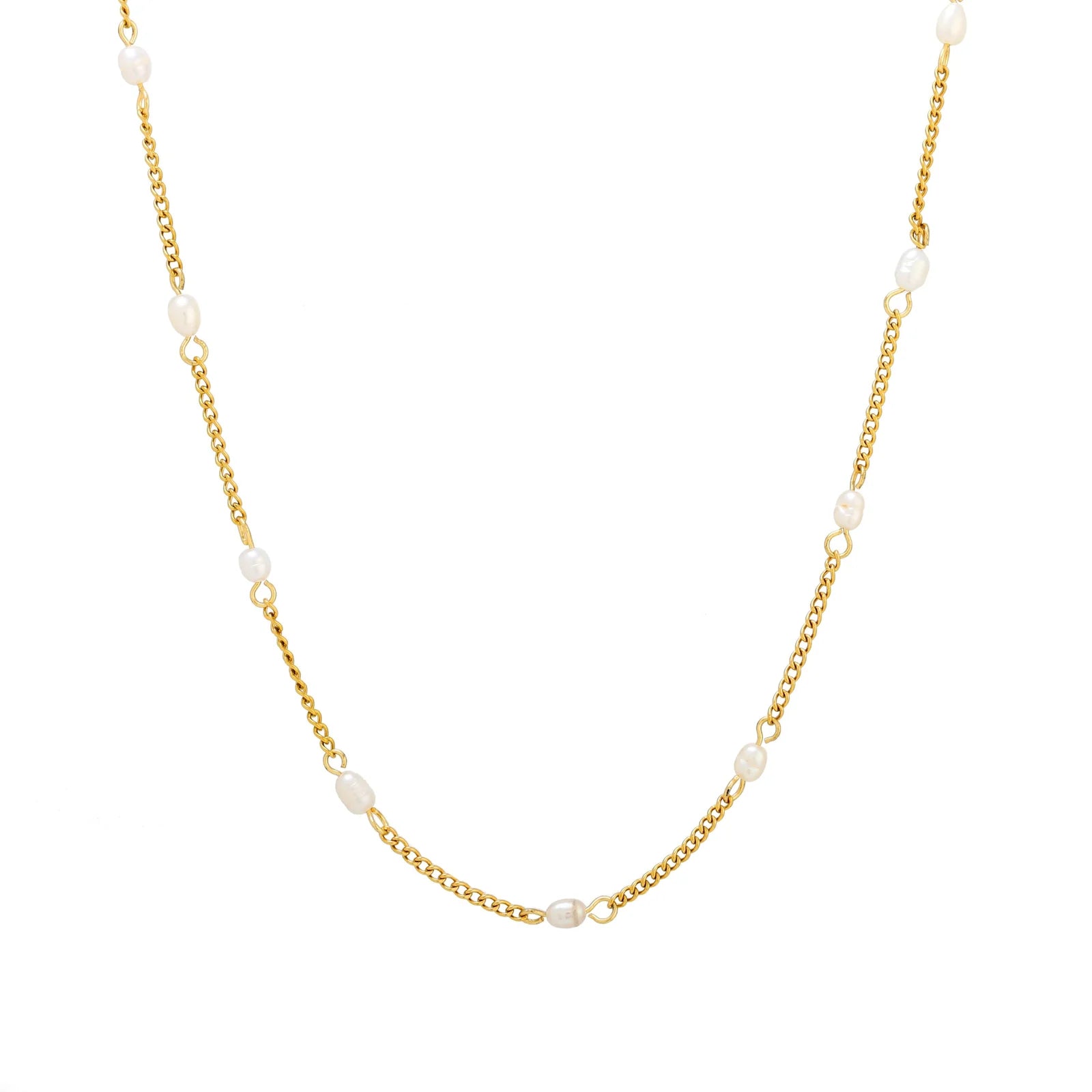 18K Gold Plated Dainty Freshwater Pearl Station Chain Choker