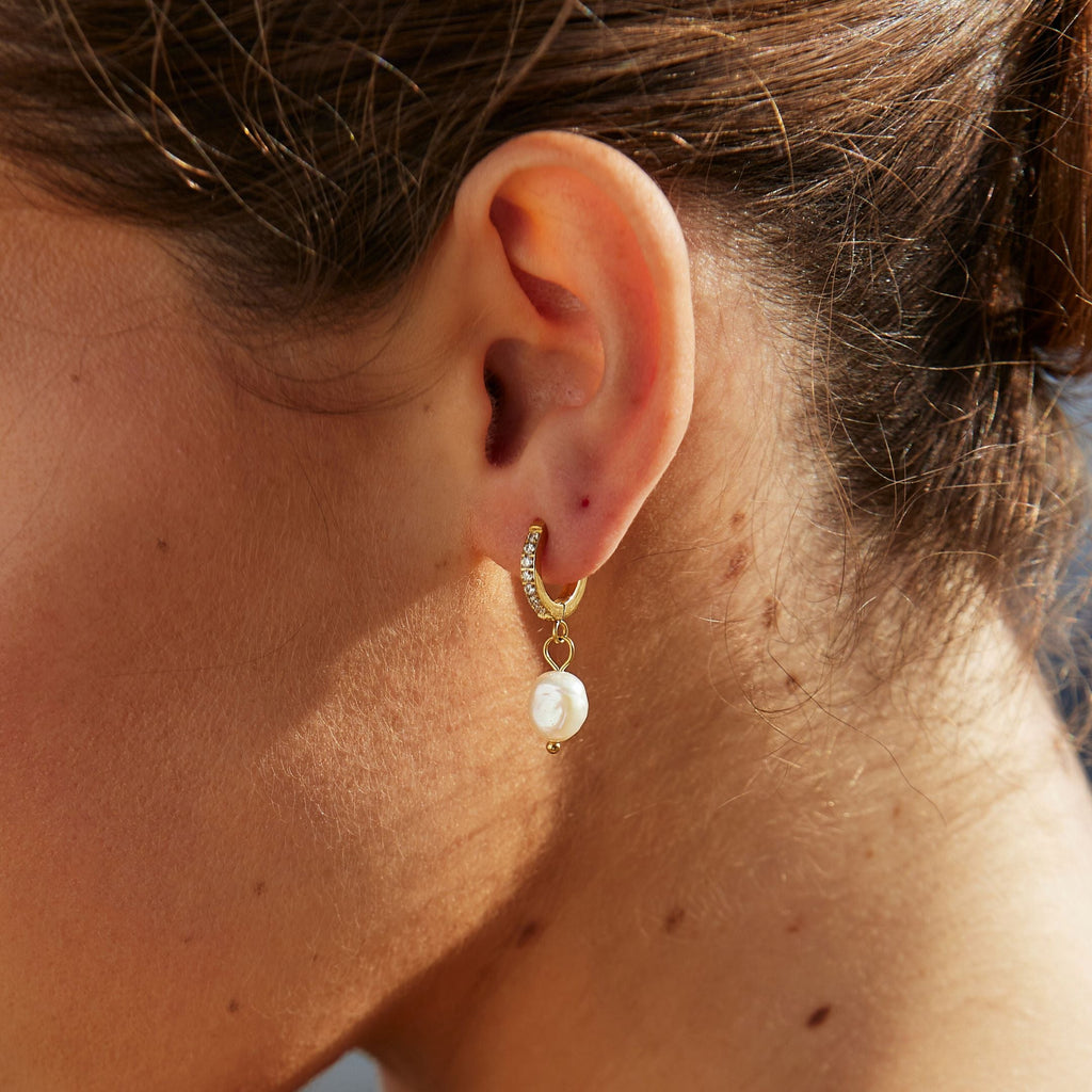 18K Gold Plated Genuine Freshwater Pearl Hoop Earrings