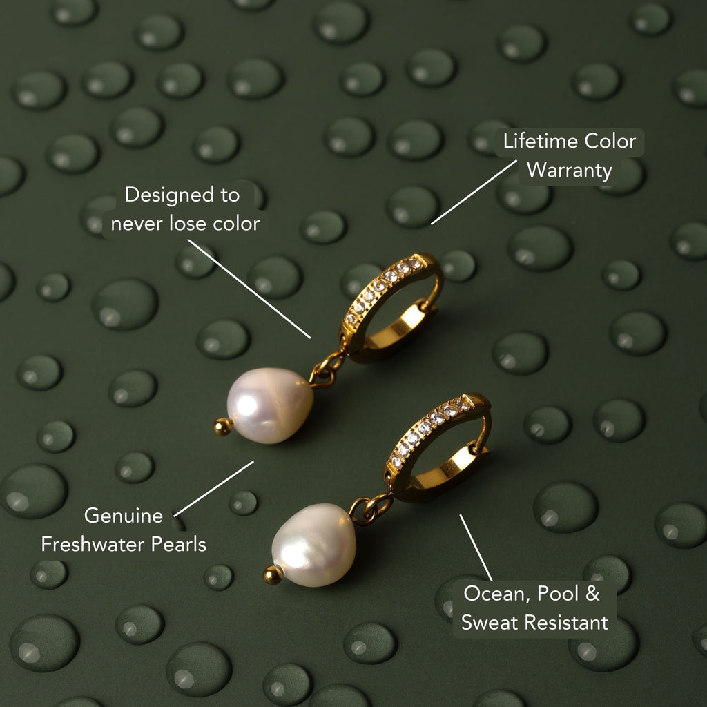 18K Gold Plated Genuine Freshwater Pearl Hoop Earrings