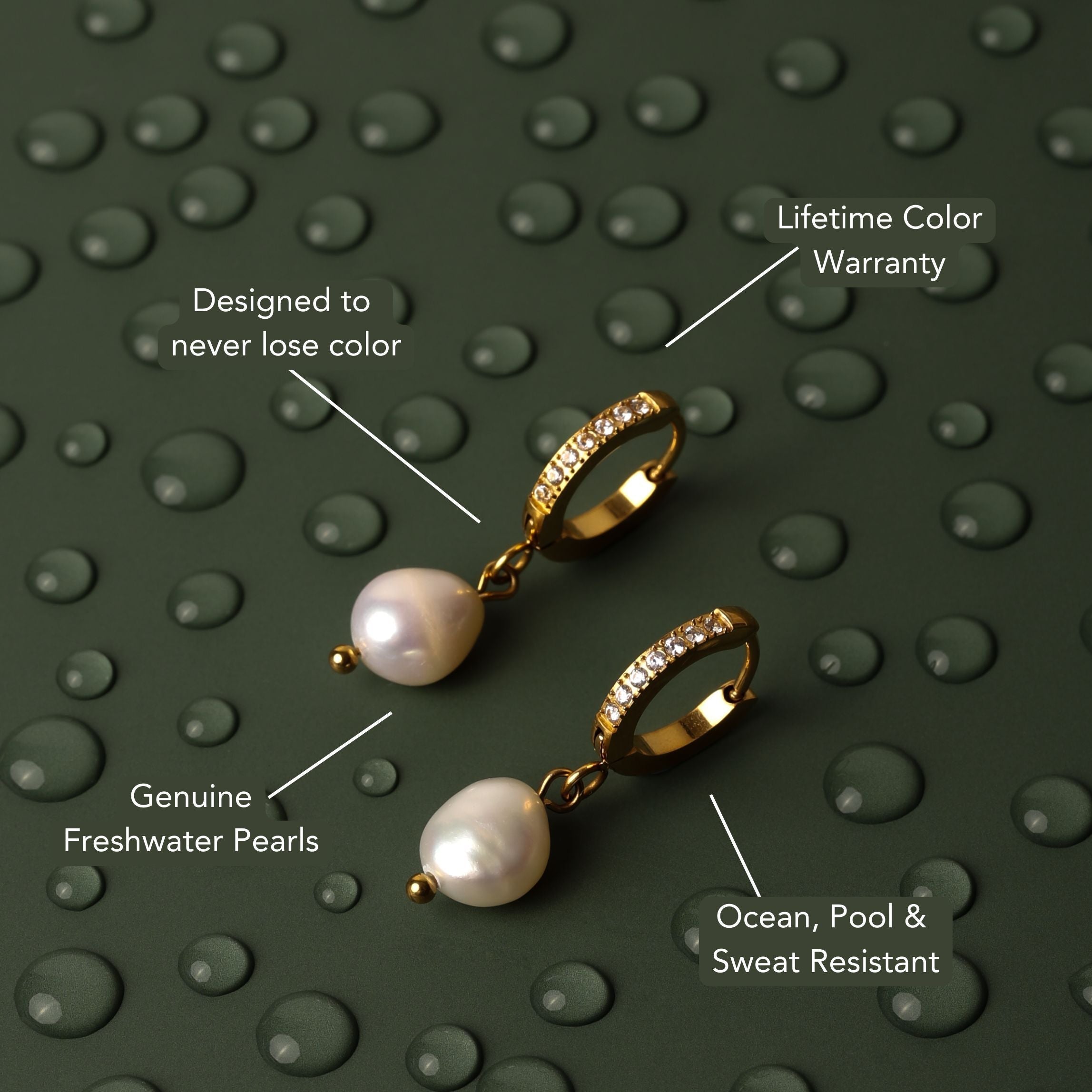 18K Gold Plated Genuine Freshwater Pearl Hoop Earrings