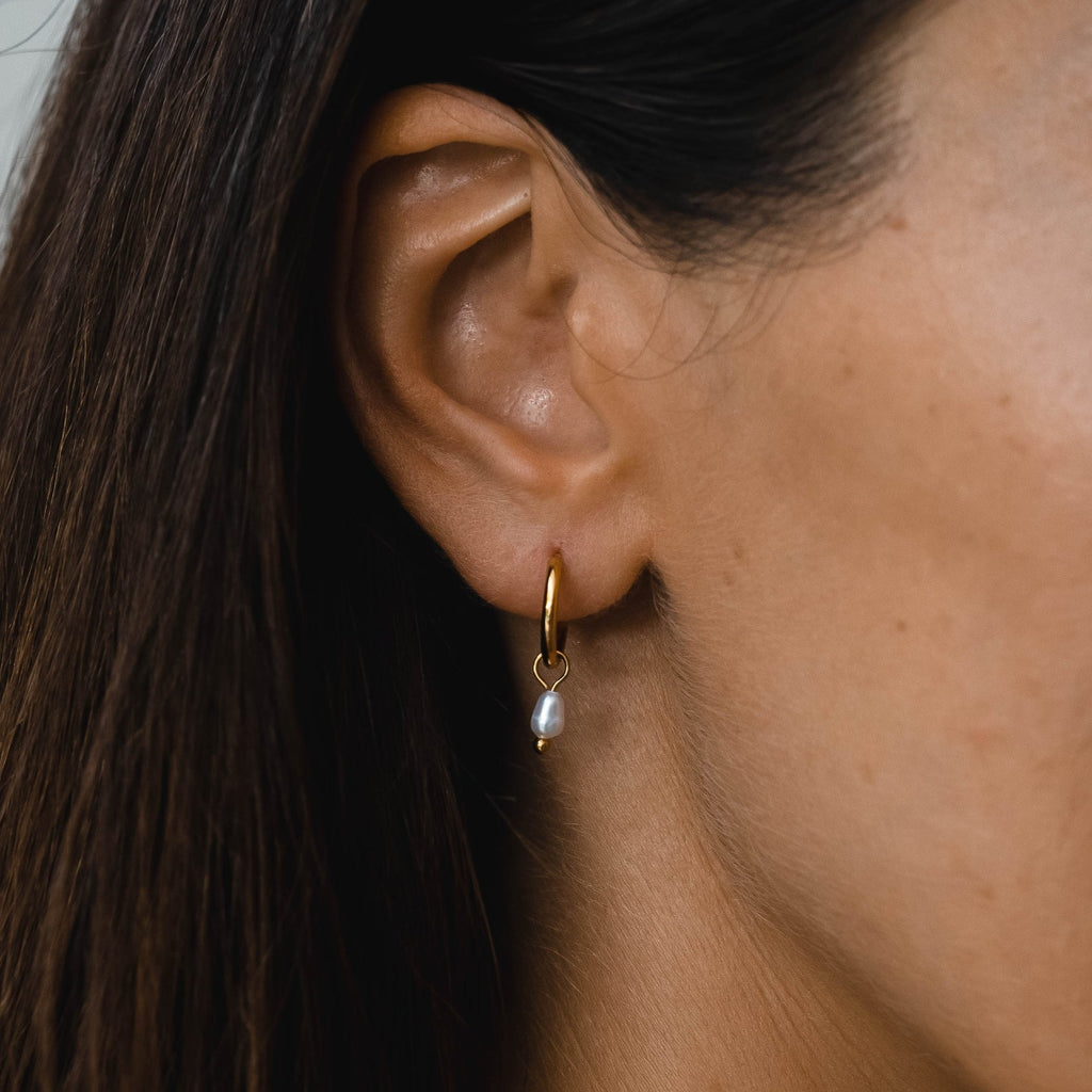 18K Gold Plated Freshwater Pearl Huggie Hoop Earrings