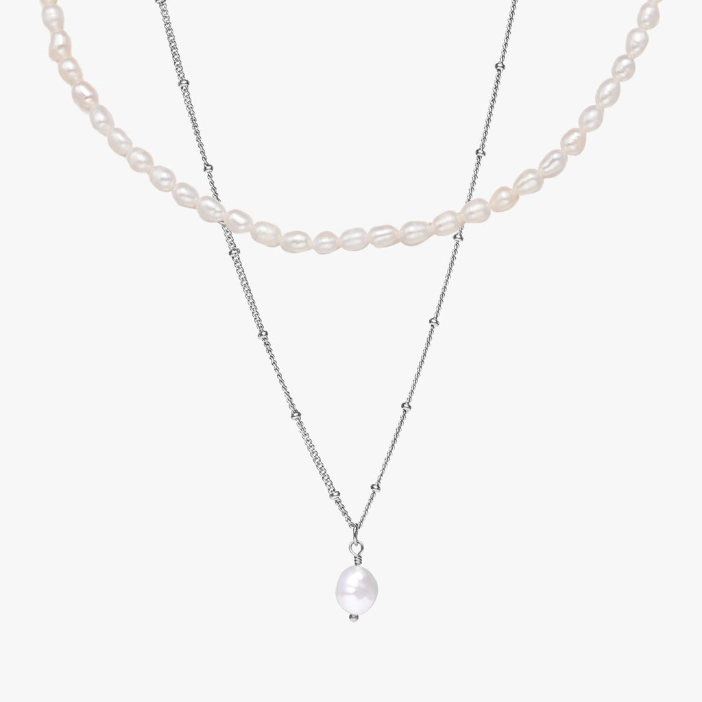 Silver Freshwater Pearl Choker & Baroque Pendant Bundle Set