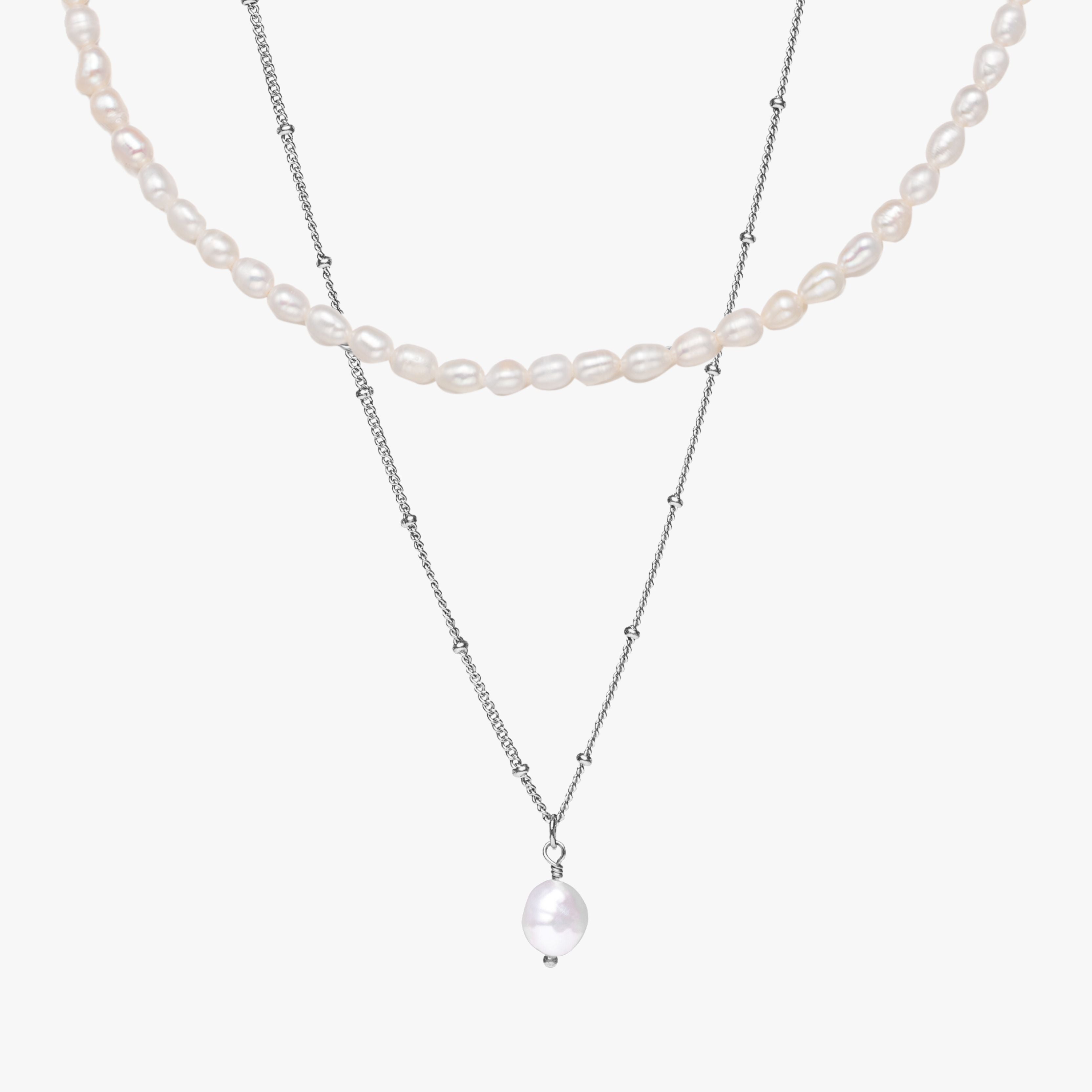 Silver Freshwater Pearl Choker & Baroque Pendant Bundle Set