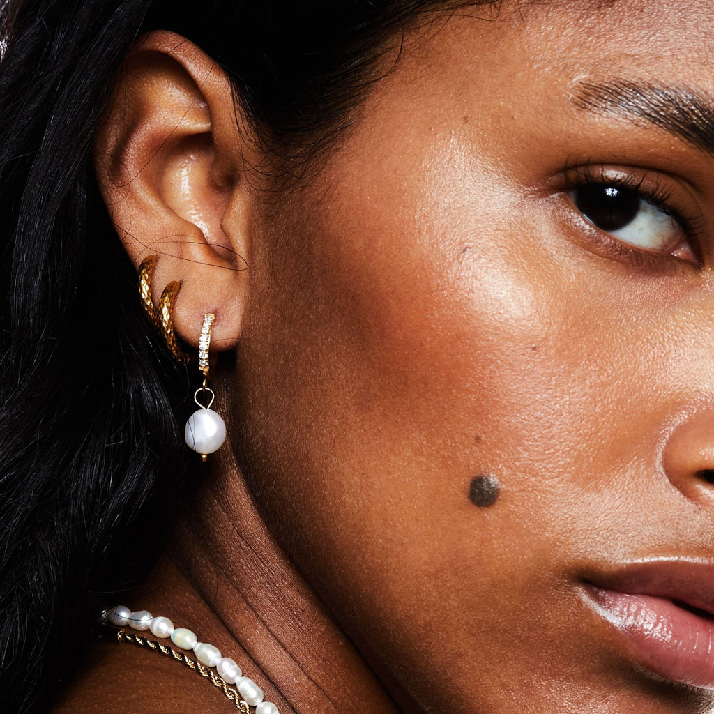 18K Gold Plated Genuine Freshwater Pearl Hoop Earrings