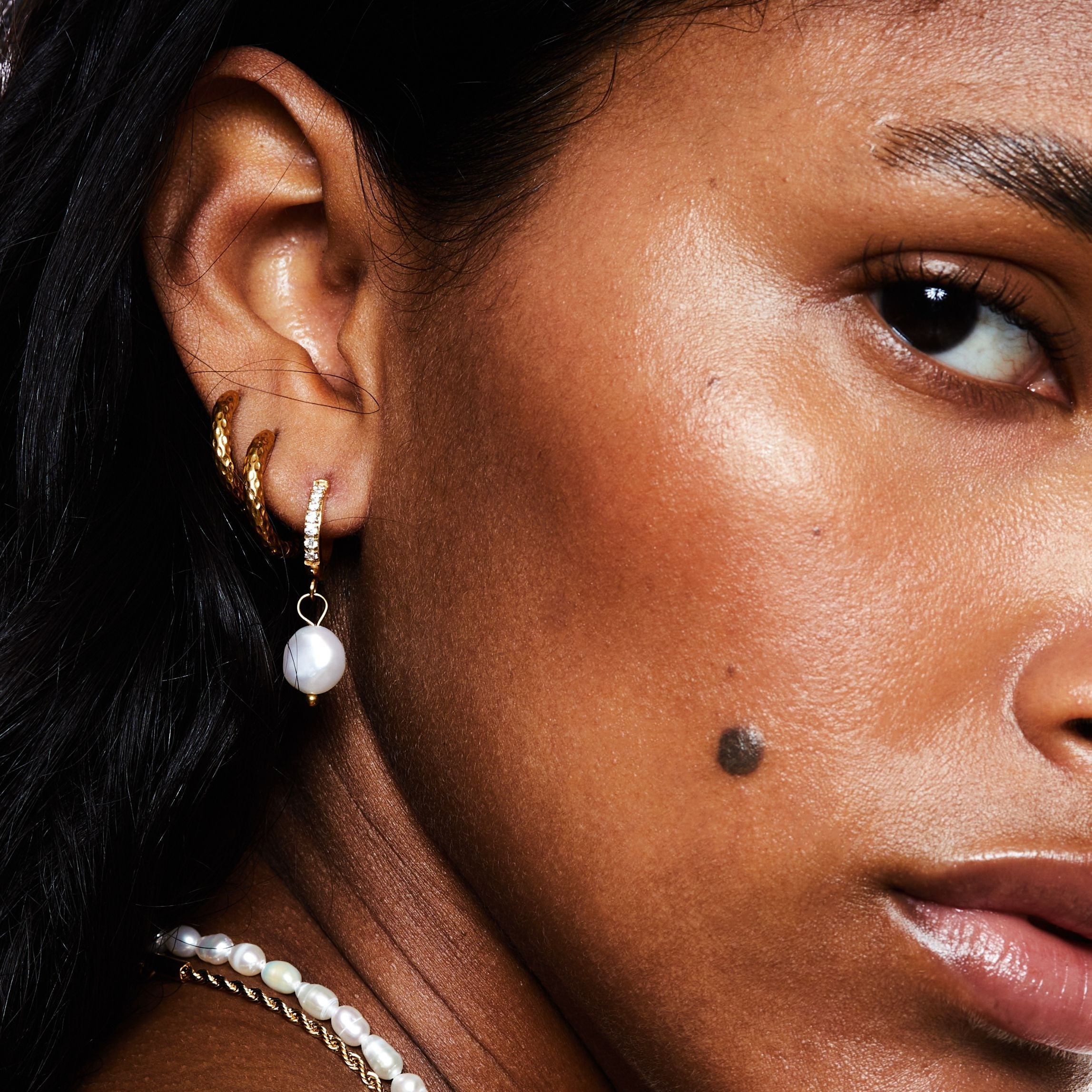 18K Gold Plated Genuine Freshwater Pearl Hoop Earrings