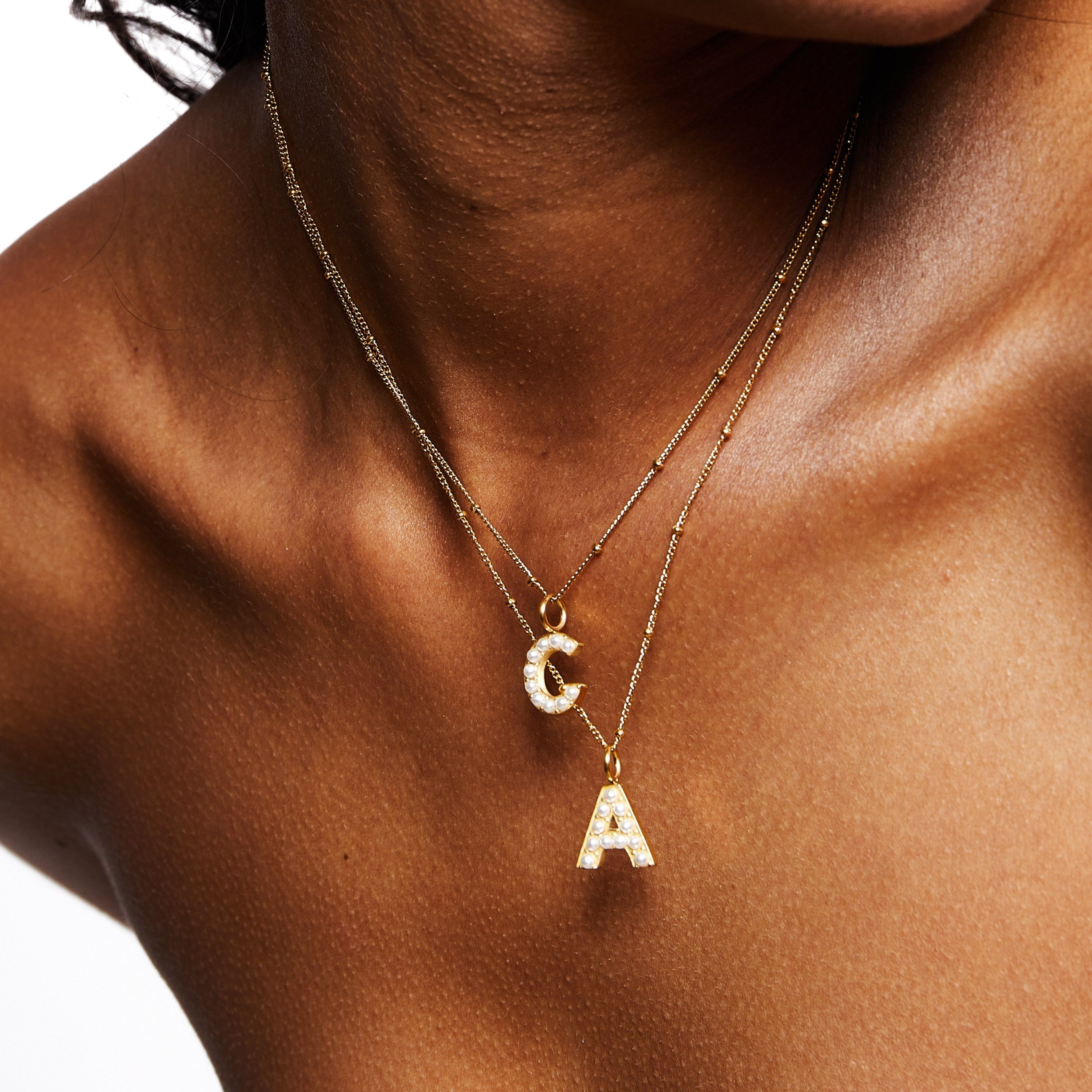 18K Gold Plated Pearl Initial Letter Pendant Necklace