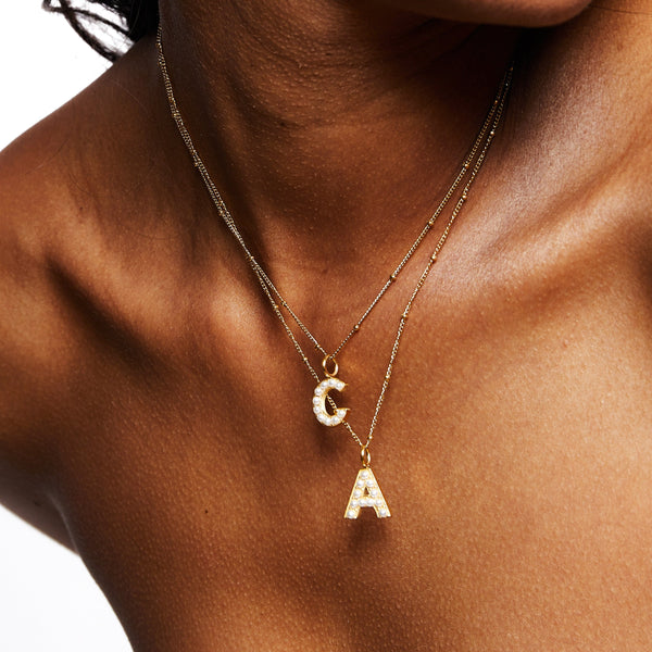 18K Gold Plated Pearl Initial Letter Pendant Necklace