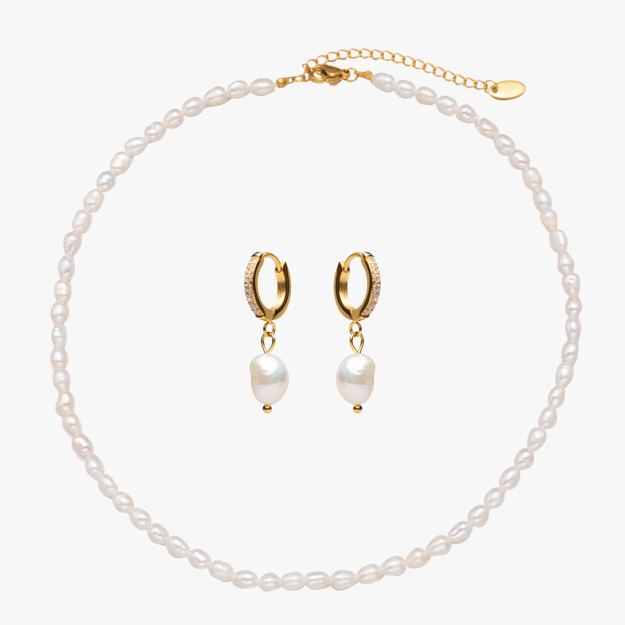 Freshwater Pearl Choker & Hoop Earrings Bundle Set