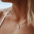 18K Gold Plated Pearl Cross Pendant Necklace