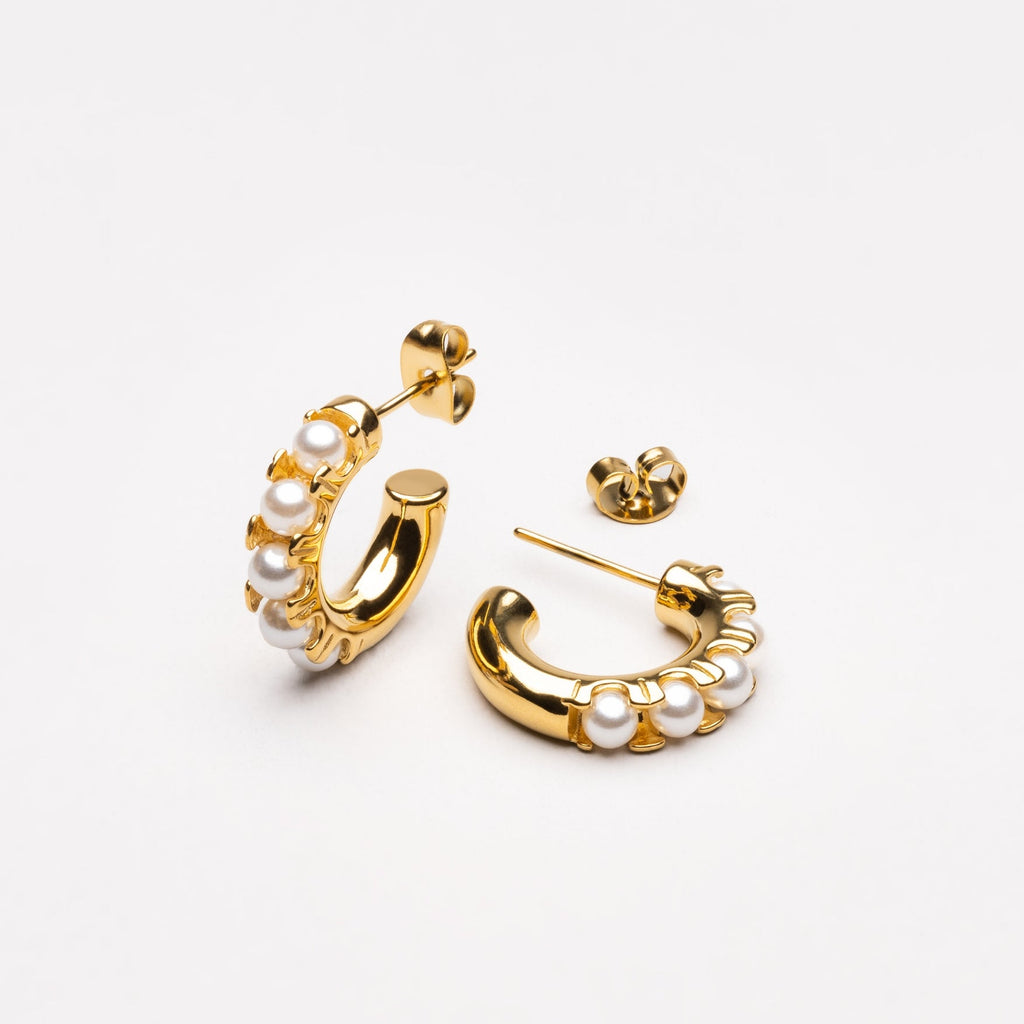 18K Gold Plated Mini Mother of Pearl Huggie Earrings