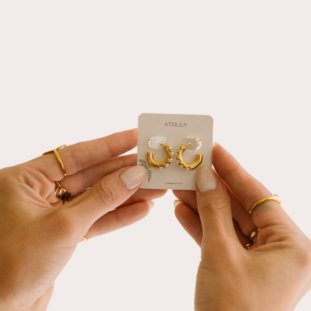 18K Gold Plated Mini Mother of Pearl Huggie Earrings