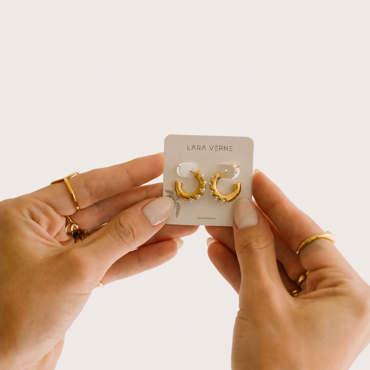 18K Gold Plated Mini Mother of Pearl Huggie Earrings