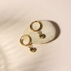 18K Gold Plated Birthstone Charm Huggie Hoop Earrings