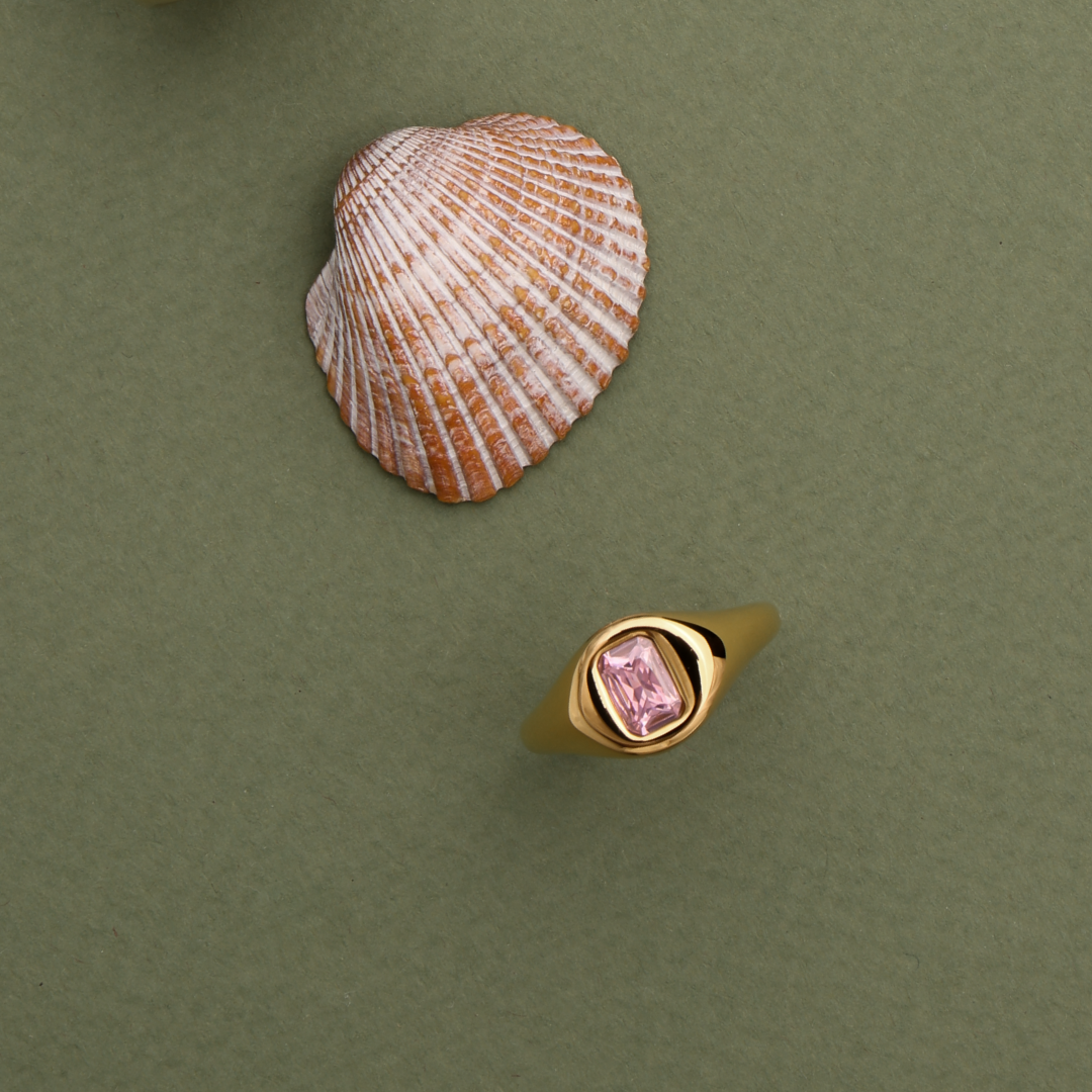 18K Gold Plated Rose Pink Zircon Thin Ring