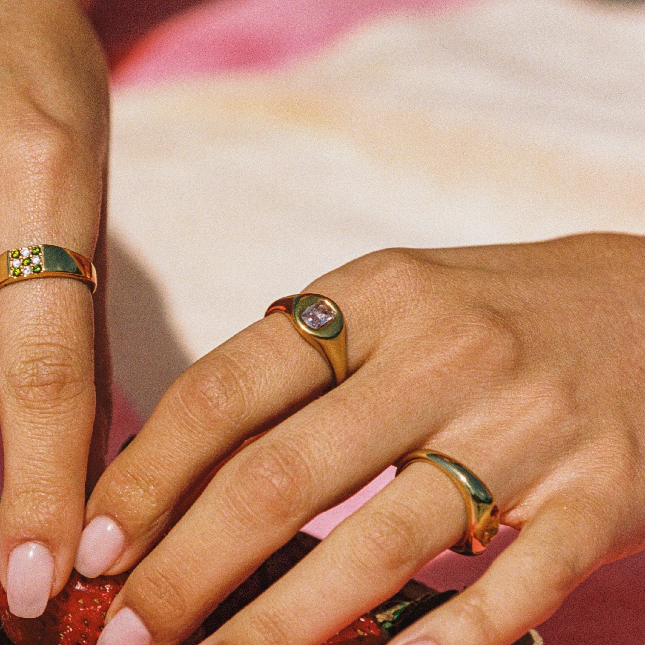 18K Gold Plated Rose Pink Zircon Thin Ring