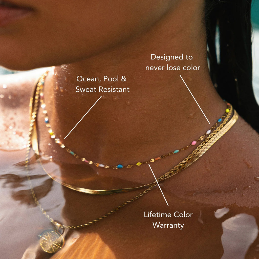 18K Gold Plated Rainbow Enamel Dainty Choker Necklace