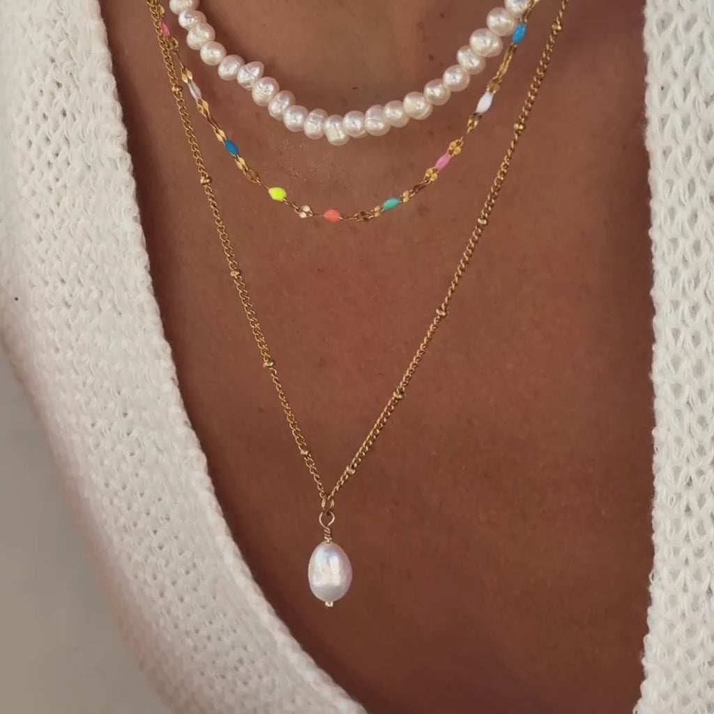 18K Gold Plated Baroque Freshwater Pearl Pendant Necklace