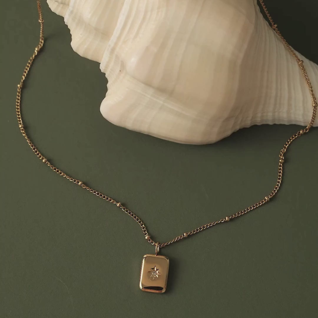 18K Gold Plated North Star Rectangle Tag Pendant Necklace