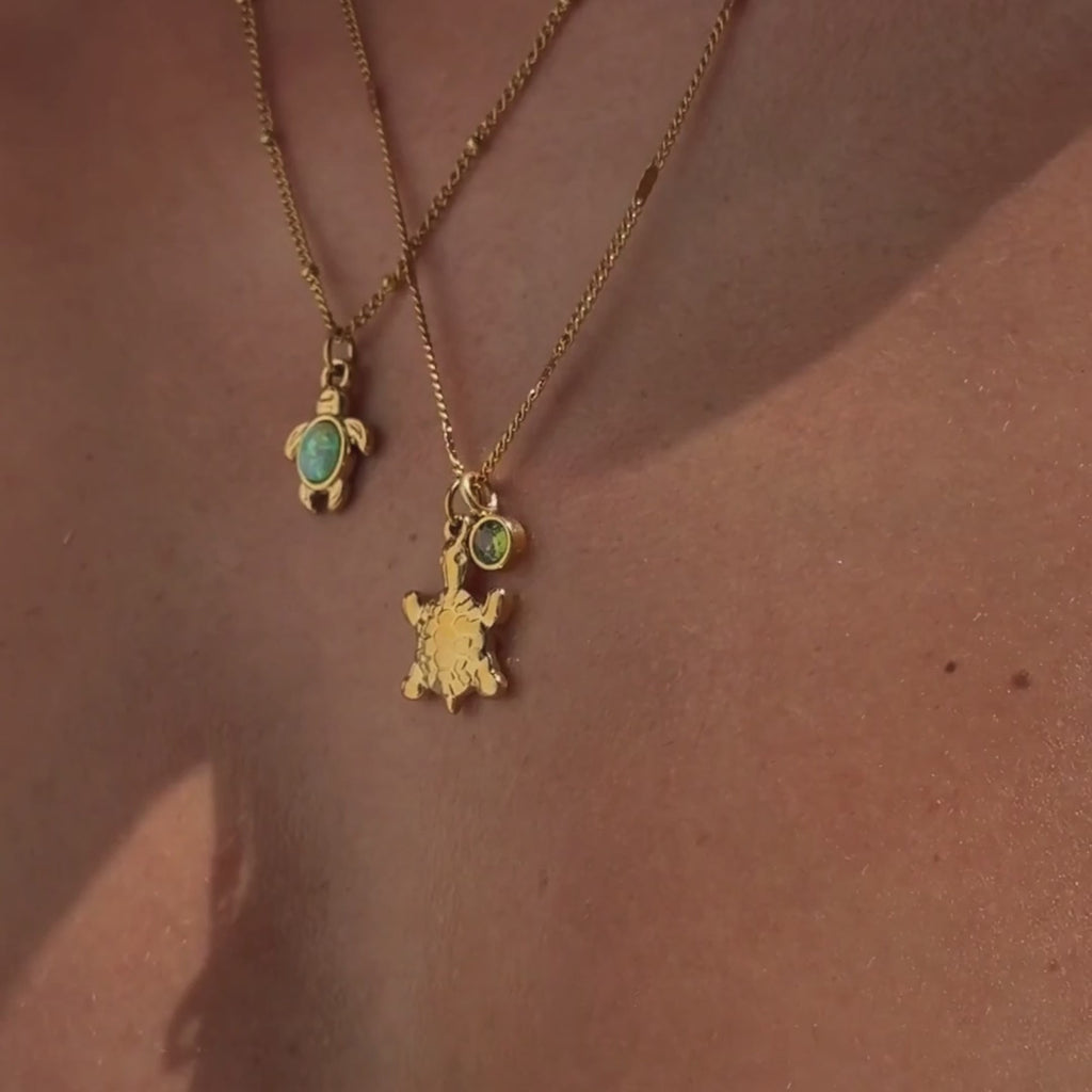 18K Gold Plated Opal Sea Turtle Pendant Necklace Waterproof