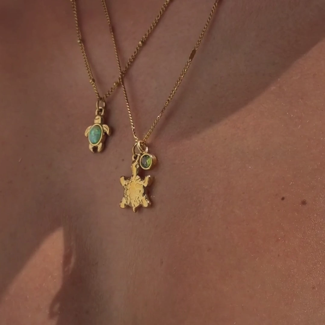 18K Gold Plated Opal Sea Turtle Pendant Necklace Waterproof