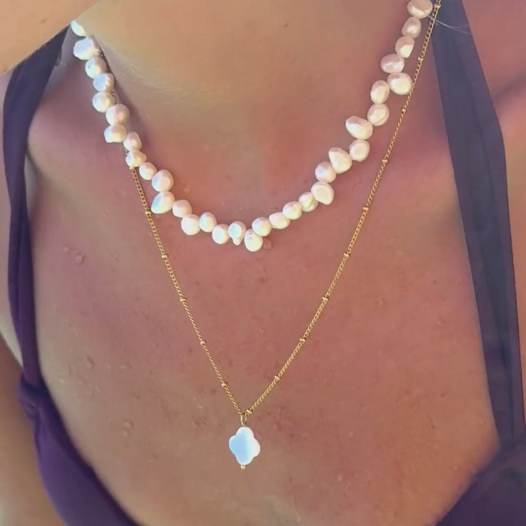 18K Gold Plated Mother of Pearl Clover Pendant Necklace