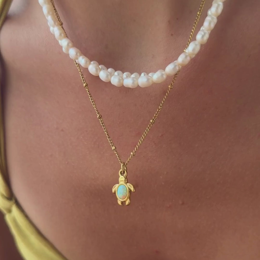 18K Gold Plated Opal Sea Turtle Pendant Necklace Waterproof