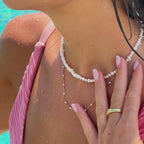 18K Gold Plated White Enamel Beaded Chain Necklace Waterproof