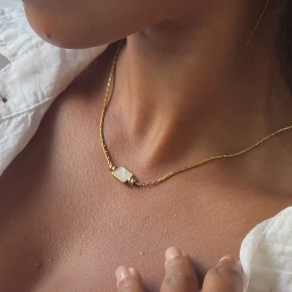 18K Gold Plated Mother of Pearl Rectangle Pendant Necklace